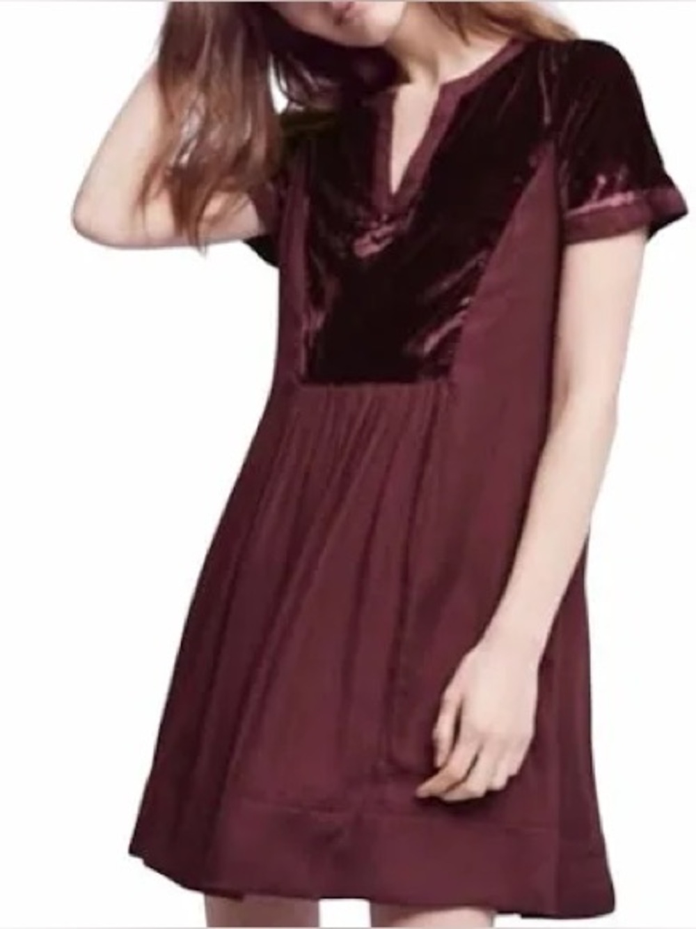 Maeve Ingrid Burgundy Velvet Babydoll Mini Dress Size Large Holiday Party